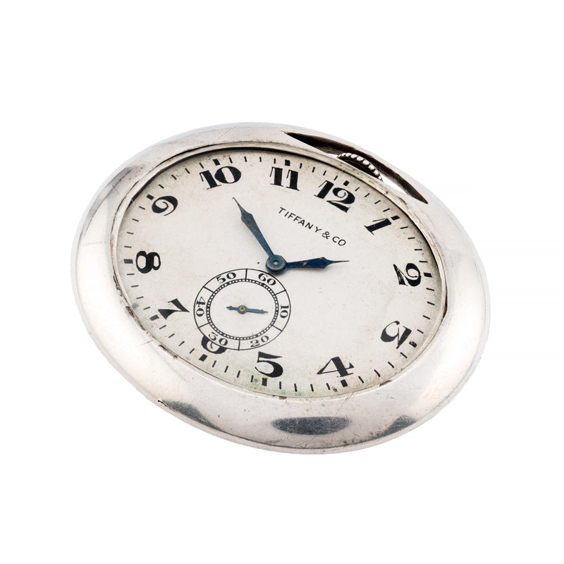 Tiffany & Co Art Deco Sterling Silver Oval Pocket Watch by Longines