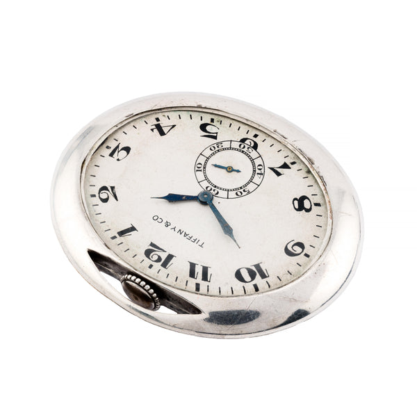 Tiffany & Co Art Deco Sterling Silver Oval Pocket Watch by Longines
