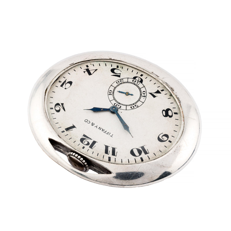Tiffany & Co Art Deco Sterling Silver Oval Pocket Watch by Longines
