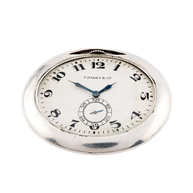Tiffany & Co Art Deco Sterling Silver Oval Pocket Watch by Longines