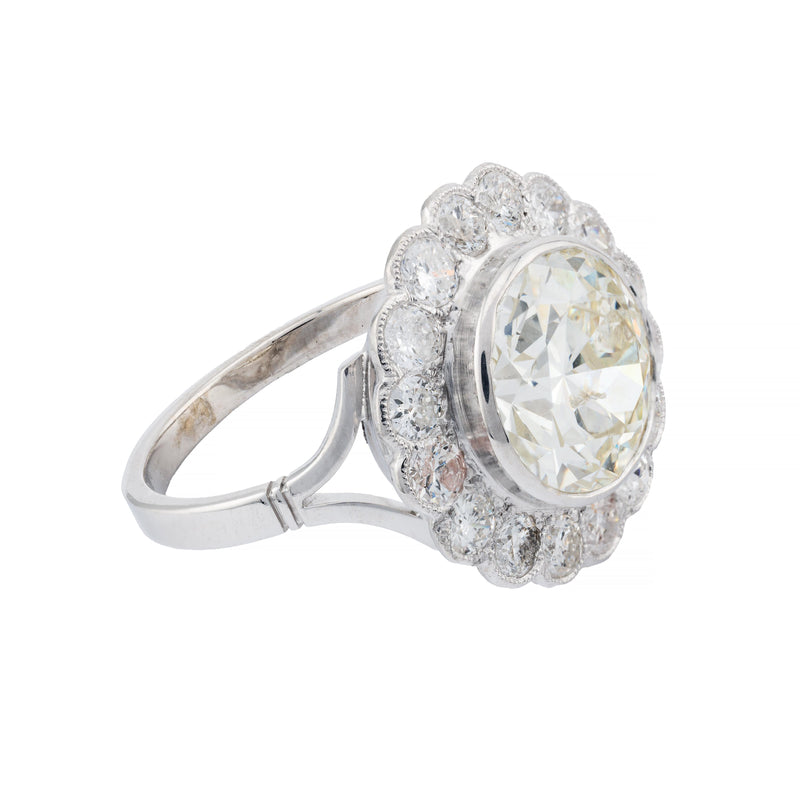Art Deco 5.31 CTW European Cut Diamond Engagement Ring in Platinum