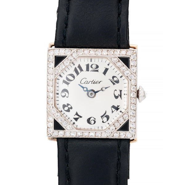 Cartier, Paris Art Deco 1920's Diamond & Onyx Wrist Watch in Platinum