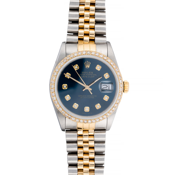 Rolex 18 Karat Gold & Steel 36MM DateJust with Diamond Dial & Bezel