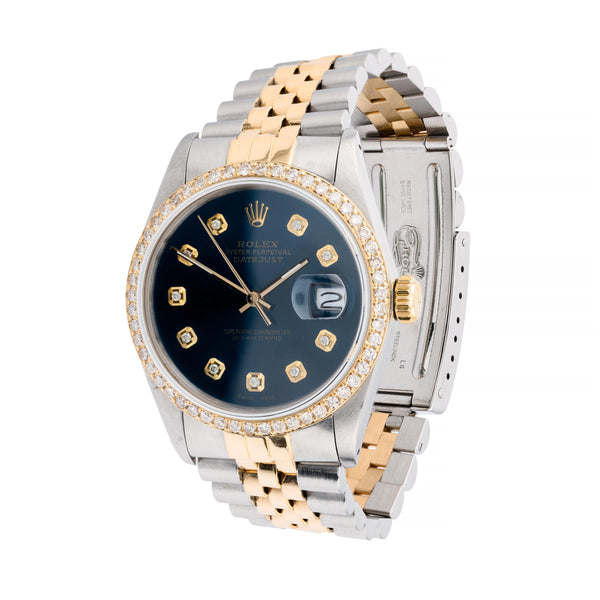 Rolex 18 Karat Gold & Steel 36MM DateJust with Diamond Dial & Bezel