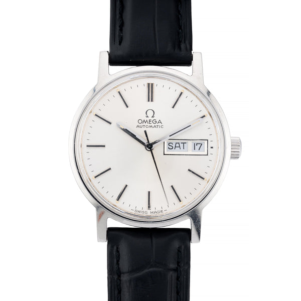 Omega Mens Vintage Day Date Automatic Wrist Watch in Stainless Steel