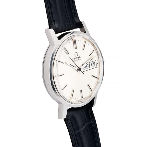 Omega Mens Vintage Day Date Automatic Wrist Watch in Stainless Steel