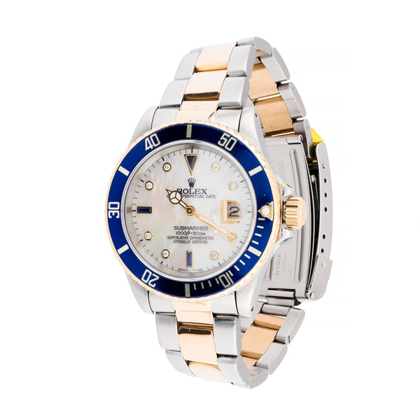 Rolex 18 Karat Gold & Stainless Steel Submariner 16613 Serti Diamond Dial