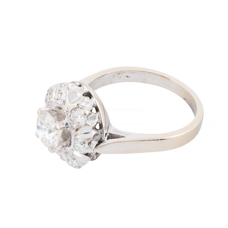 Art Deco 1.45Ctw Diamond Halo Style Engagement Ring in 14K White Gold