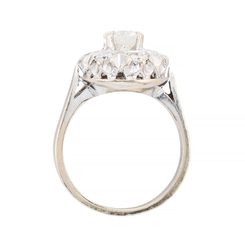 Art Deco 1.45Ctw Diamond Halo Style Engagement Ring in 14K White Gold