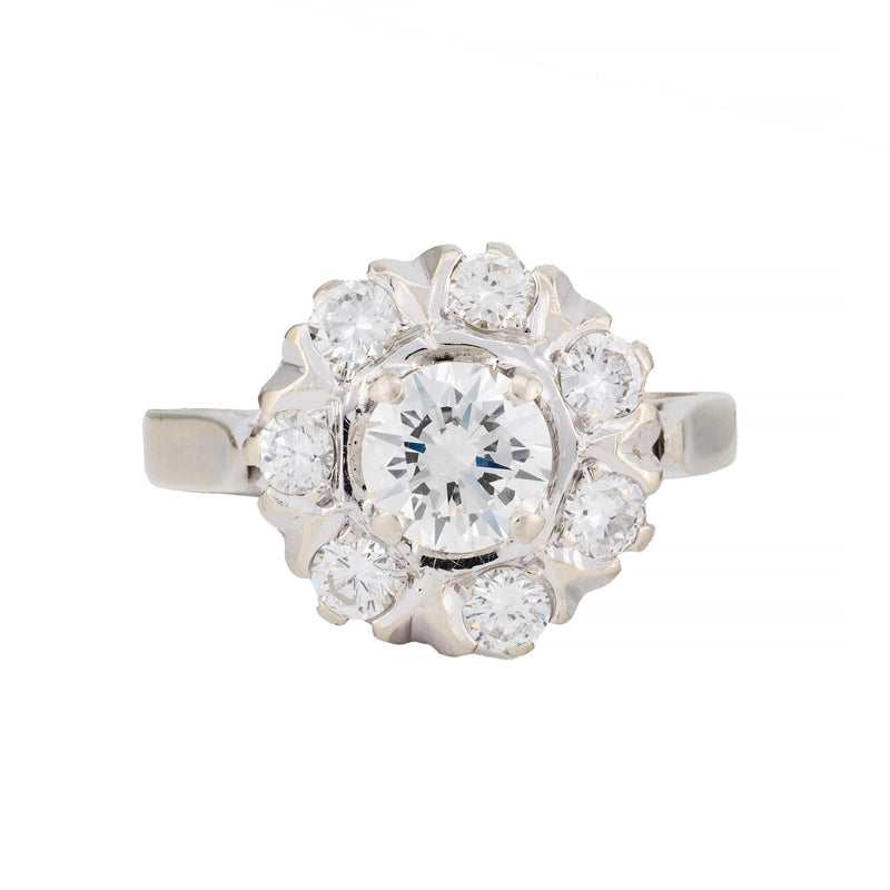 Art Deco 1.45Ctw Diamond Halo Style Engagement Ring in 14K White Gold