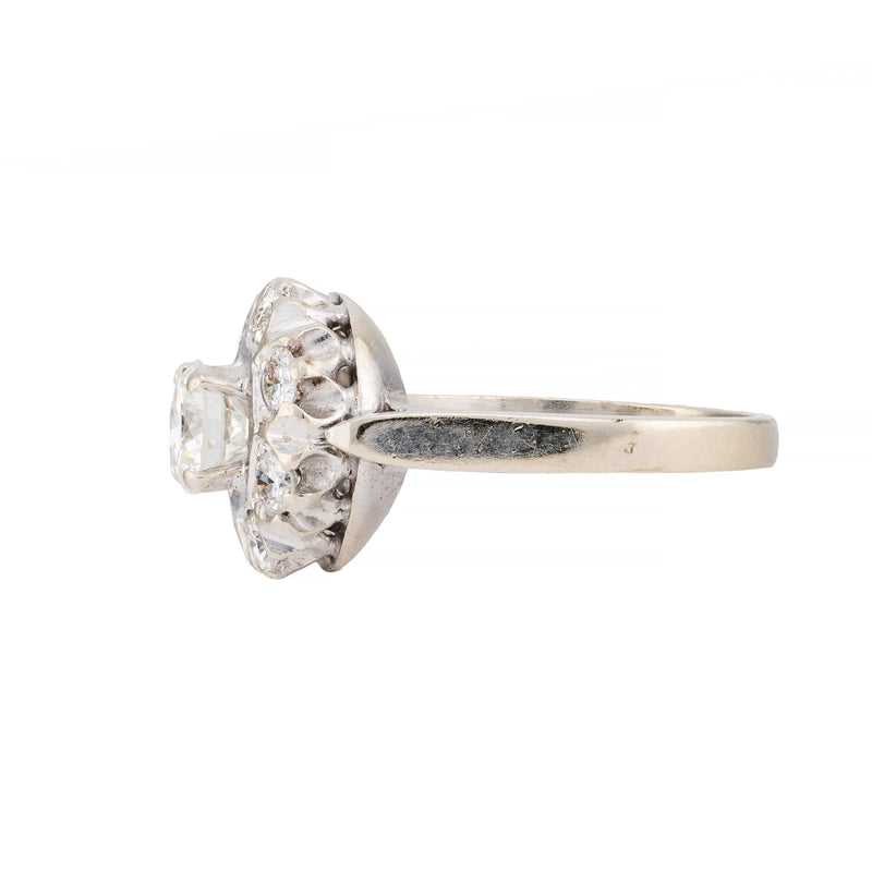 Art Deco 1.45Ctw Diamond Halo Style Engagement Ring in 14K White Gold