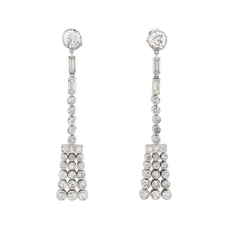 Dramatic Art Deco 3.05ctw European Cut Diamond Dangle Earrings in Platinum