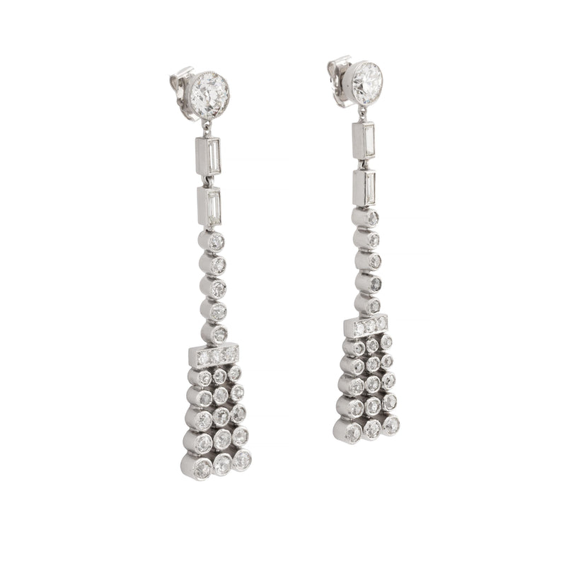 Dramatic Art Deco 3.05ctw European Cut Diamond Dangle Earrings in Platinum
