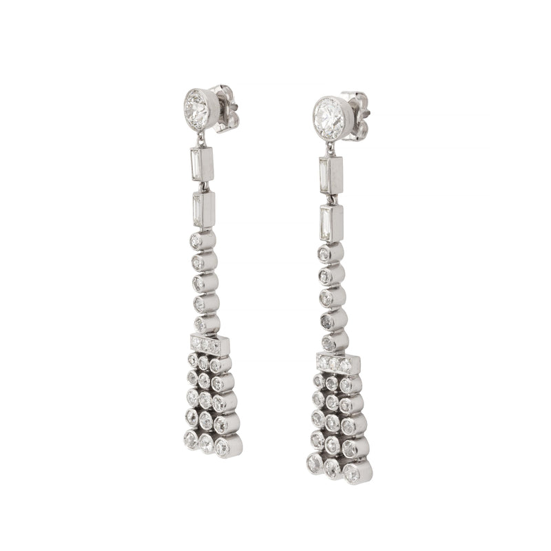 Dramatic Art Deco 3.05ctw European Cut Diamond Dangle Earrings in Platinum