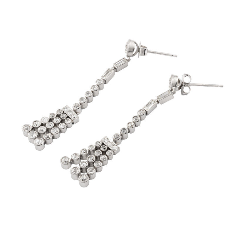 Dramatic Art Deco 3.05ctw European Cut Diamond Dangle Earrings in Platinum