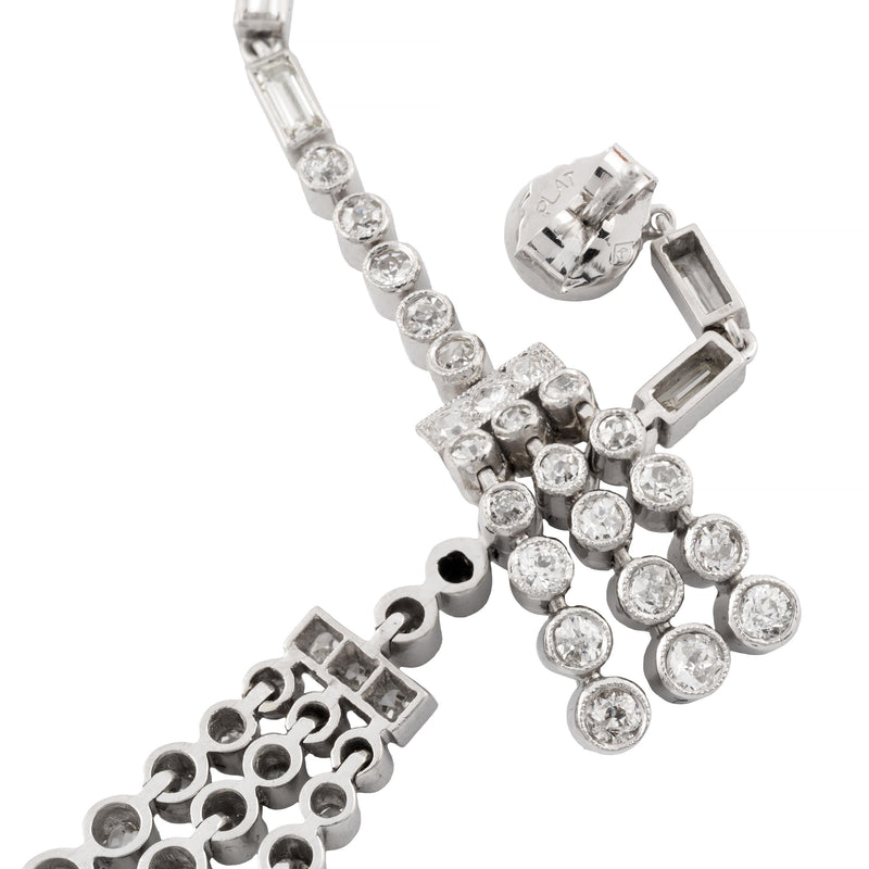 Dramatic Art Deco 3.05ctw European Cut Diamond Dangle Earrings in Platinum