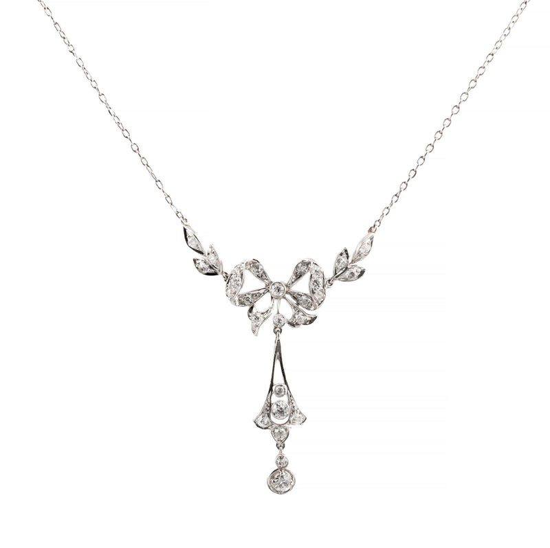 Edwardian 1.70ctw Mine Cut Diamond Lavalier Necklace in Platinum