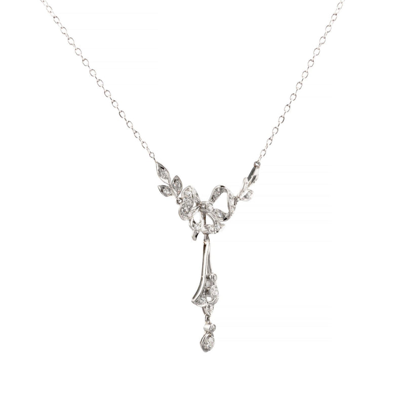 Edwardian 1.70ctw Mine Cut Diamond Lavalier Necklace in Platinum
