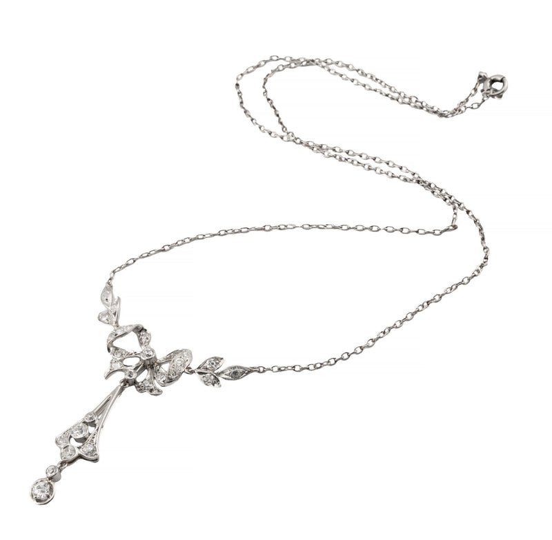Edwardian 1.70ctw Mine Cut Diamond Lavalier Necklace in Platinum