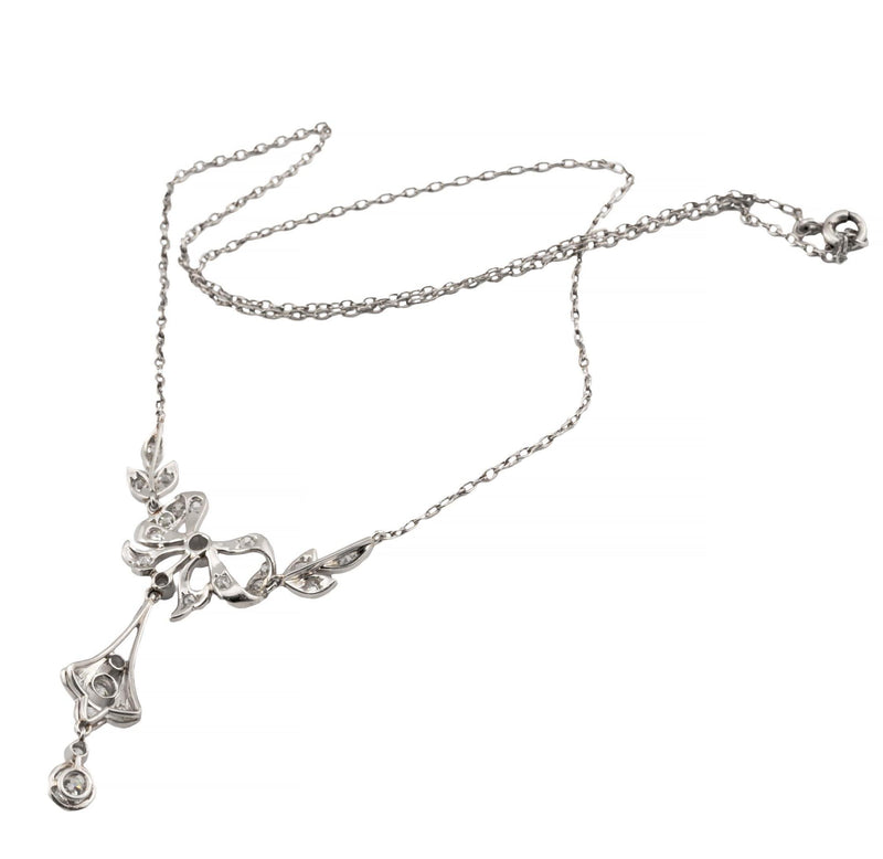 Edwardian 1.70ctw Mine Cut Diamond Lavalier Necklace in Platinum