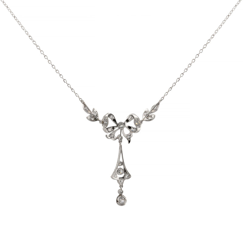 Edwardian 1.70ctw Mine Cut Diamond Lavalier Necklace in Platinum