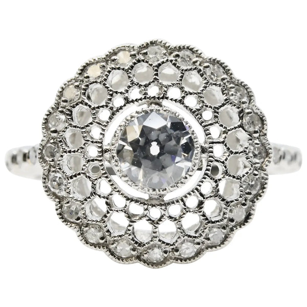 Enchanting Art Deco Diamond Filigree Engagement Ring in Platinum