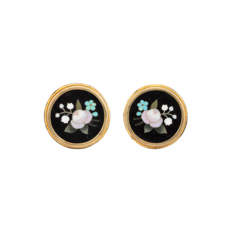 Exquisite Victorian Pietra Dura Floral Motif Suite with Brooch, Earrings, and Bu