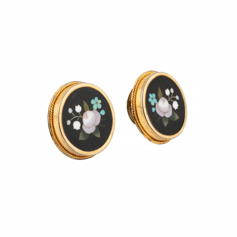 Exquisite Victorian Pietra Dura Floral Motif Suite with Brooch, Earrings, and Bu