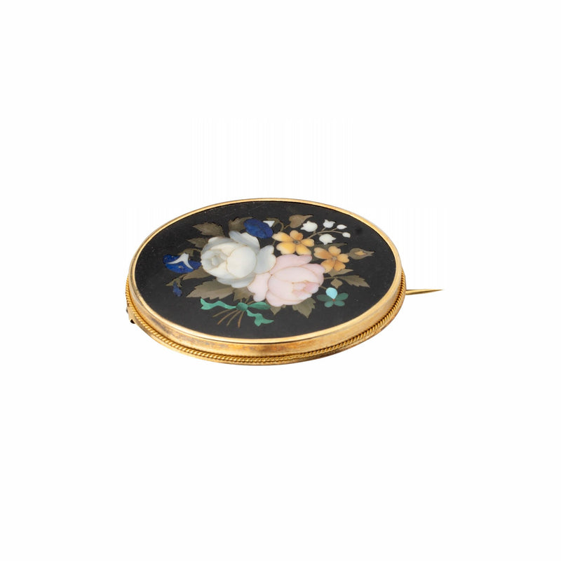 Exquisite Victorian Pietra Dura Floral Motif Suite with Brooch, Earrings, and Bu