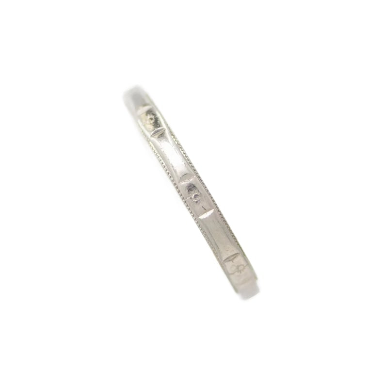Hand Chased Art Deco Platinum Wedding Band Size 6 1/2