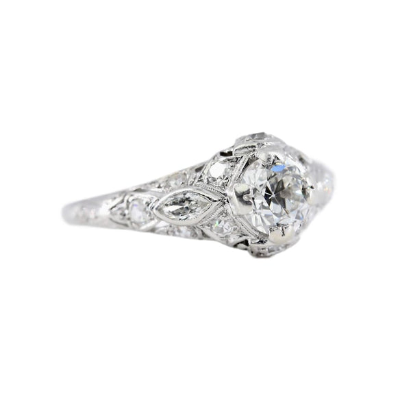 Art Deco was European Cut Diamond Engagement Ring in Platinum