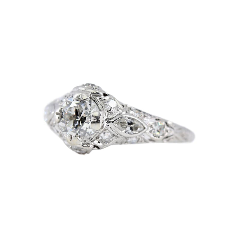 Art Deco was European Cut Diamond Engagement Ring in Platinum