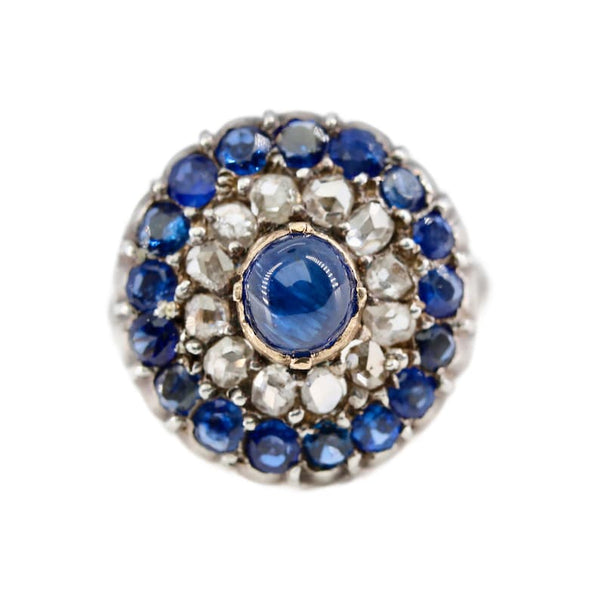 Victorian No Heat Burma Sapphire & Diamond Halo Ring Circa 1870's Estate