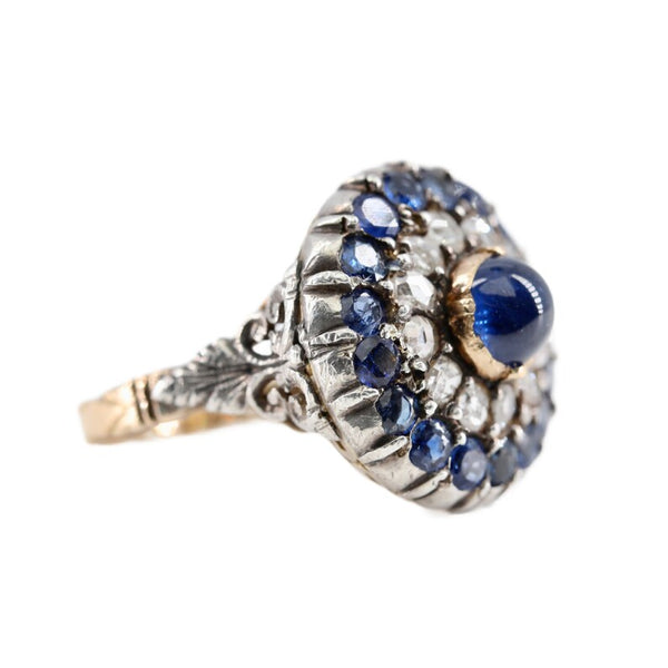 Victorian No Heat Burma Sapphire & Diamond Halo Ring Circa 1870's Estate