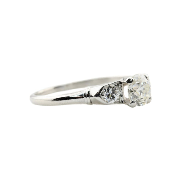 Art Deco 0.85ctw Three Stone Diamond Engagement Ring in Platinum Old European Cut Antique