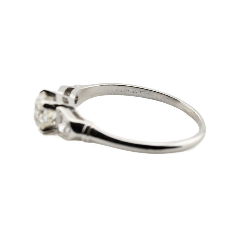 Art Deco 0.85ctw Three Stone Diamond Engagement Ring in Platinum Old European Cut Antique