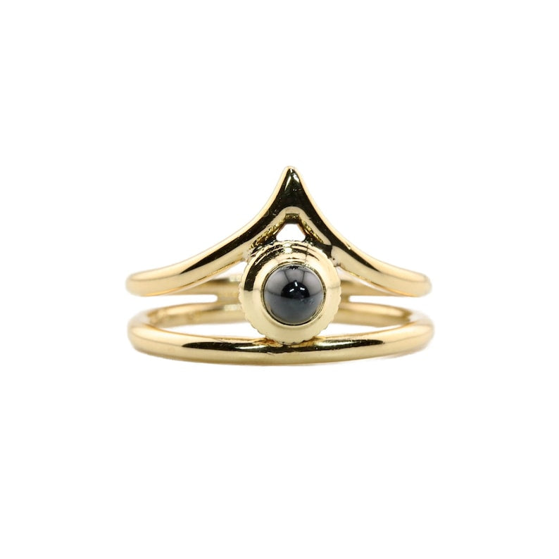 Cartier Mid Century 1960's Crown Ring & Sapphire Cabochon 18K Yellow Gold
