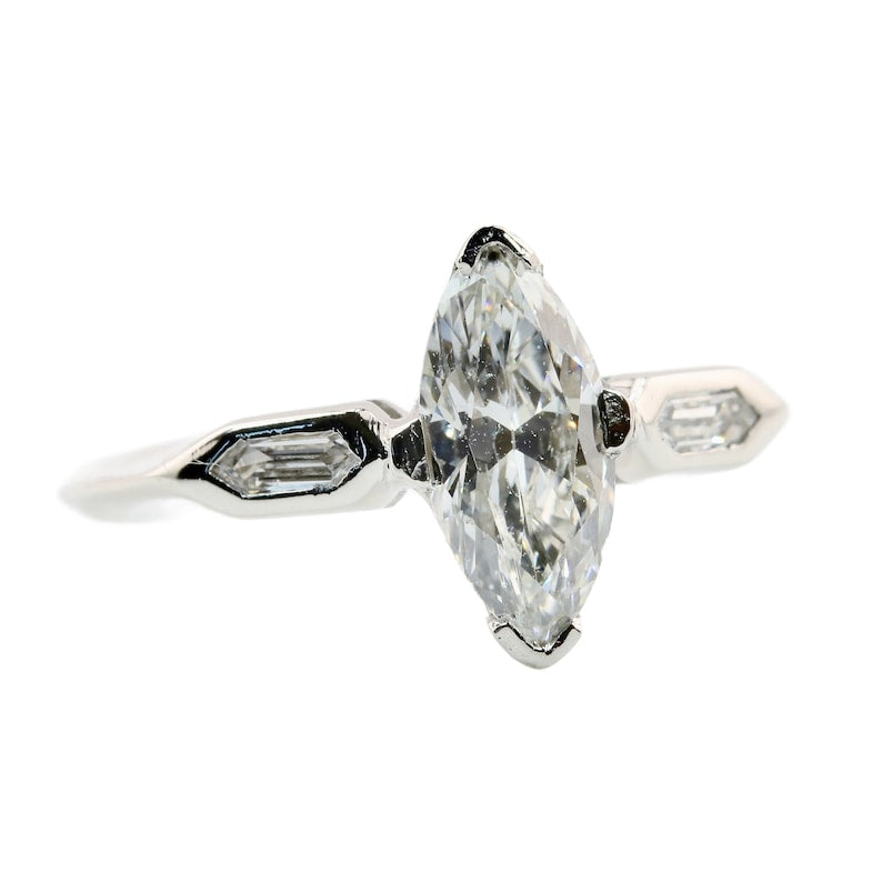 Art Deco 1.12ctw Marquise & Fancy Hexagon Diamond Engagement Ring in Platinum