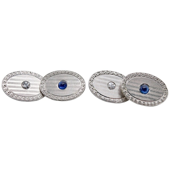 Art Deco Diamond, No Heat Sapphire Night & Day Cufflinks in Platinum