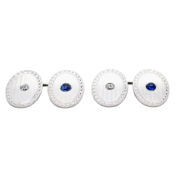 Art Deco Diamond, No Heat Sapphire Night & Day Cufflinks in Platinum