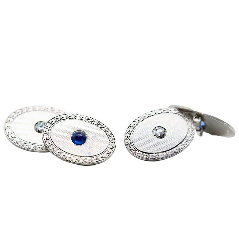Art Deco Diamond, No Heat Sapphire Night & Day Cufflinks in Platinum
