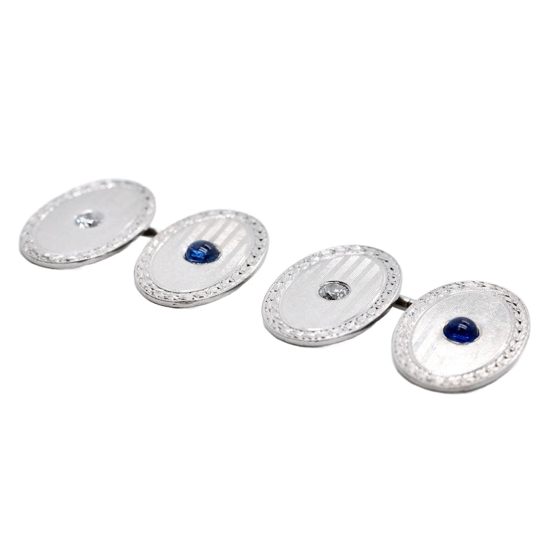 Art Deco Diamond, No Heat Sapphire Night & Day Cufflinks in Platinum