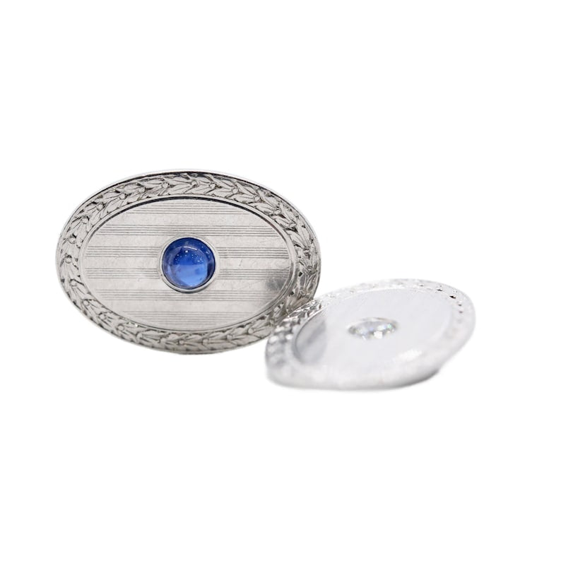 Art Deco Diamond, No Heat Sapphire Night & Day Cufflinks in Platinum