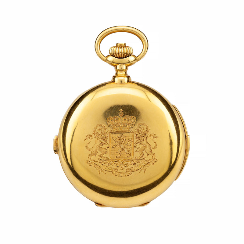 LeCoultre Minute Repeater Chronograph in 18 Karat Gold with Royal Belgian Proven