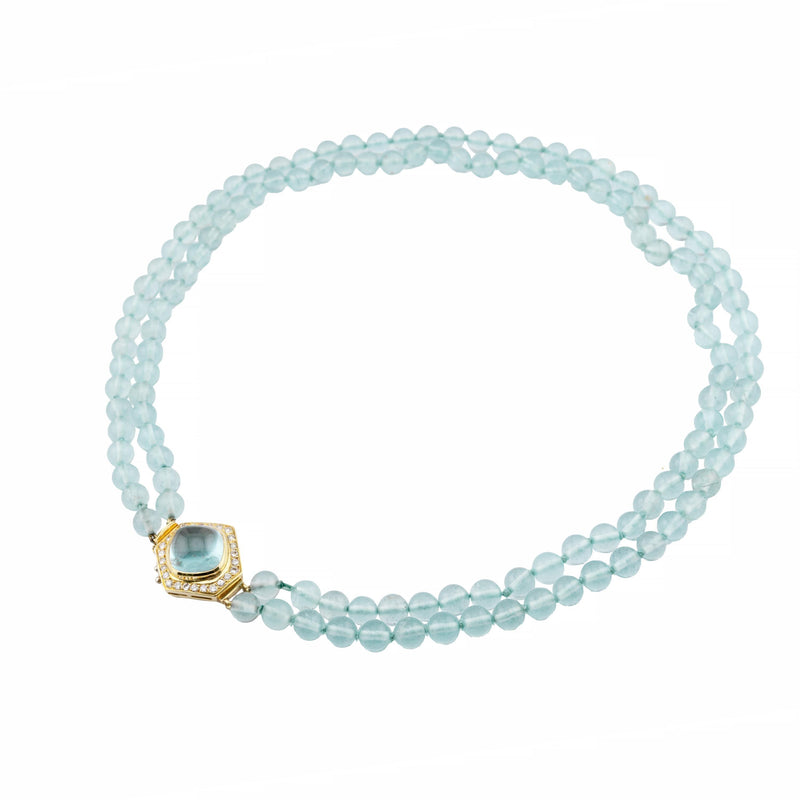 Luxurious Aquamarine and Diamond Necklace in 18K Yellow Gold
