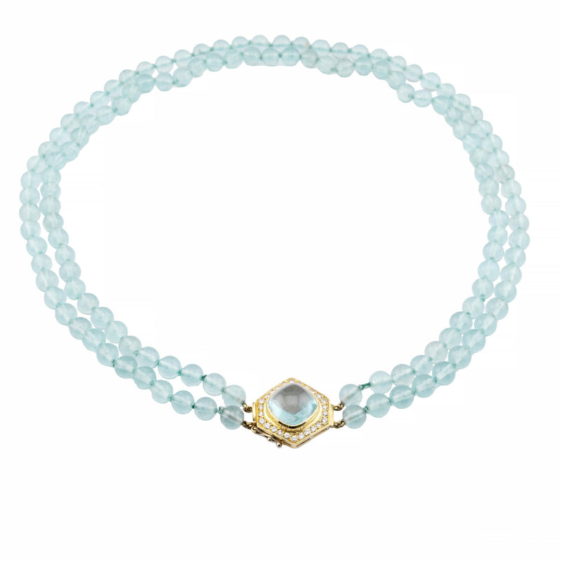 Luxurious Aquamarine and Diamond Necklace in 18K Yellow Gold
