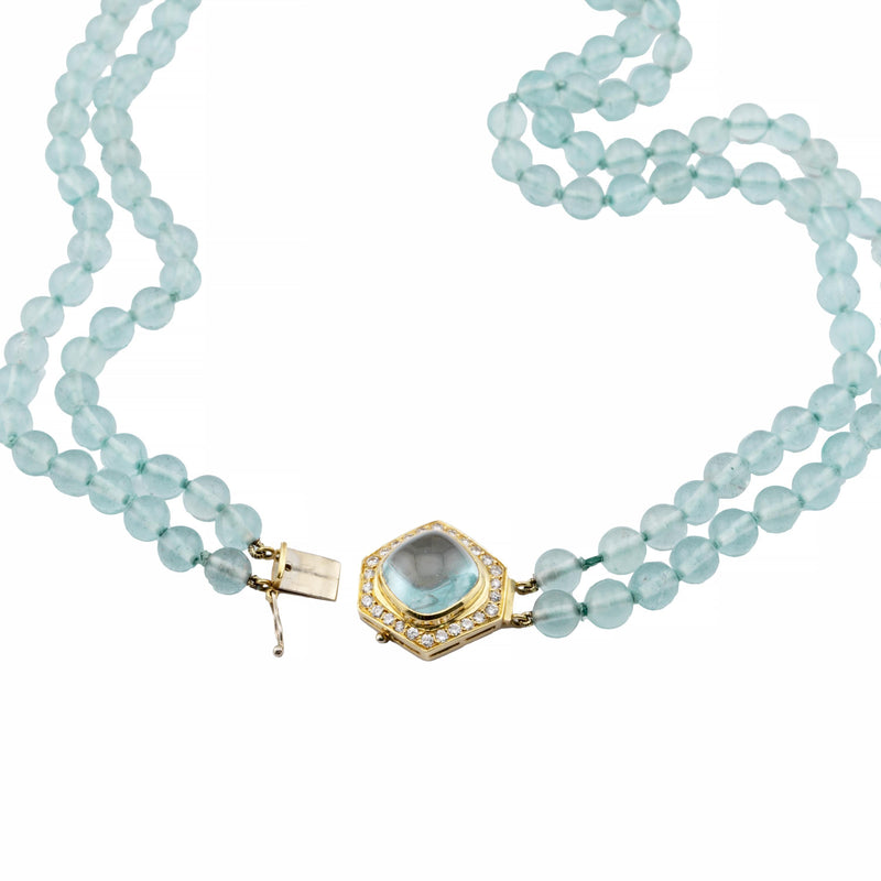 Luxurious Aquamarine and Diamond Necklace in 18K Yellow Gold