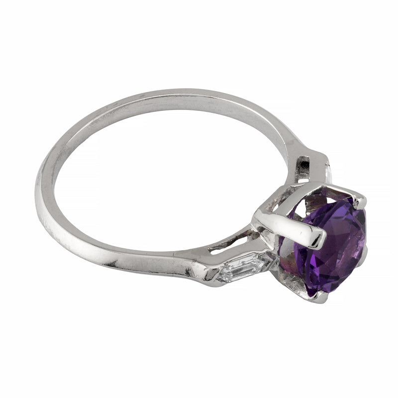 Mid Century 2.32ctw Amethyst & Diamond Three Stone Ring in Platinum
