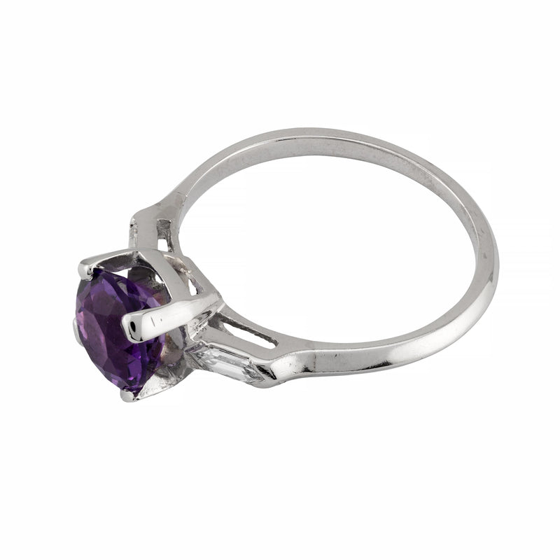 Mid Century 2.32ctw Amethyst & Diamond Three Stone Ring in Platinum