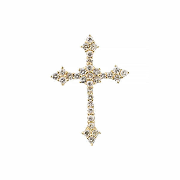 Ornate Gothic Style Pave Diamond Cross Pendant in 14K Gold